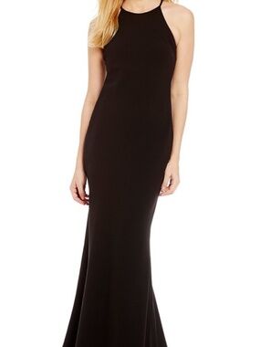 Black Crepe Halter Formal Gown by Calvin Klein